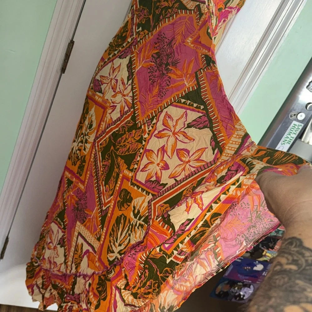 Favela Hype Pink Floral Halter Hi-Lo Dress Brazilian DesignerTropical Size Small - Picture 11 of 13